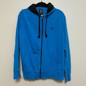 VTG Y2K RAD by Rusty Joey B Blue Zip Up Hoodie Black Hood Size L‎